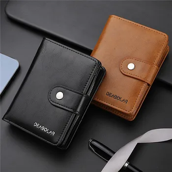 Нов мъжки портфейл, в ретро стил, кратък многофункционален държач за кредитни карти, стилен портфейл с цип в три гънки
