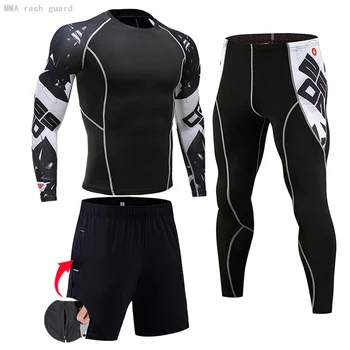 Мъжки спортен костюм, компресиране риза с дълъг ръкав, спортни гамаши, защита от акне, комплект за MMA, мъжки спортни дрехи, дрехи за бодибилдинг, 4XL