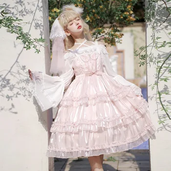 Жените Harajuku сладка Лолита рокля диференцирани рокли за принцеси, момиче сладко лък от органза каишка Kawai АД партия Лолита cosplay костюм