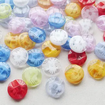 пластмасови копчета във формата на цвете 14 мм за шиене/апликация/бродерия, много цветове, 100 бр.