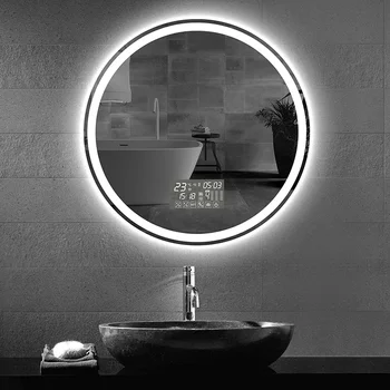 Декоративно огледало за защита от замъгляване в спалнята Smart Hotel диаметър 80 см, 3-Цветен Регулируемо Осветление с led огледало в банята