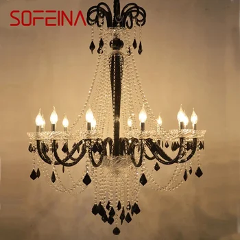 Подвесная лампа SOFEINA от европейския Кристал, лампа с черна свещ, Полилей за дневна, ресторант, вила, стълби, Двухуровневого сграда