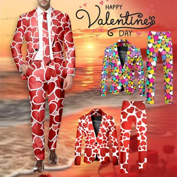 Комплект костюми за Свети Валентин, Мъжко рокля-двойка, Брючный костюм, подарък яке, База-Графични Блейзери, За любителите на партита, Slim terno masculino