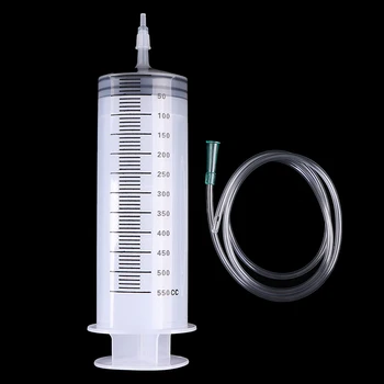 Спринцовка-инжектор обем 500 мл от прозрачна пластмаса, голяма спринцовка за еднократна употреба с маркуч-тръба