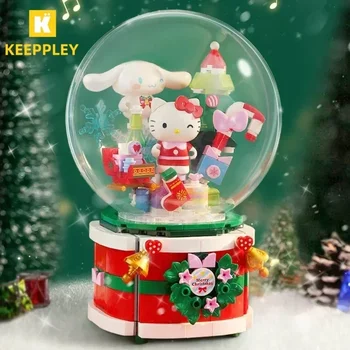 Нова Серия Keeppley Sanrio Wish Christmas Music Box Строителни Блокове На Hello Kitty Cinnamoroll Модел На Челно Играчки Коледен Подарък