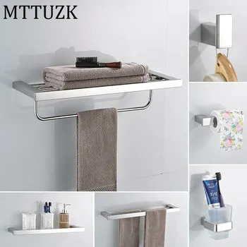 Закачалка за кърпи MTTUZK SUS304 неръждаема стомана, телевизор, полк, набор от аксесоари с огледално покритие, кука за роба, ершик за тоалетната чиния, аксесоари за баня