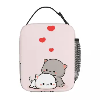 Котка Peach Goma Hug Изолирано Чанта за обяд Кутия за съхранение на продукти Преносим Термоохладитель Bento Box School