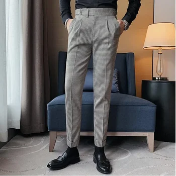 Мъжки Тънък Костюм, Пролетни панталони в клетка в британския стил, мъжки бизнес Ежедневните си Работни панталони, Брандираната Мъжки дрехи