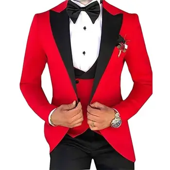 2023 Розово голям размер (костюм + жилетка + панталони) Модерен бизнес всекидневен костюм от три части за младоженеца и кума, костюм за сватбен банкет