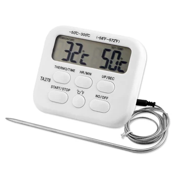 Дигитален кухненски термометър с LCD дисплей, дълъг сонда за фурна-грил, Аларма за готвене на месо, Таймер за измерване инструменти