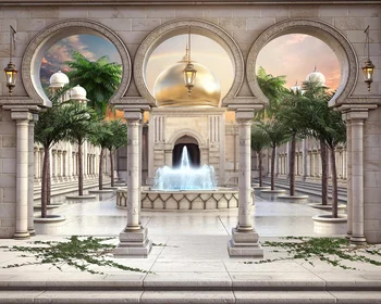 Декорации за двор с палми Аладин Palace, висококачествен компютърен печат, аксесоари за партита, фонове за фотостудий