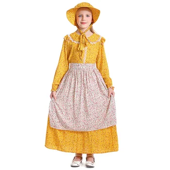 Жълт момиче от прерията, Поньер, cosplay на Стари времена, олониальное рокля за момичета, цветен костюм Пионер на Прерията, Детски костюми за Хелоуин
