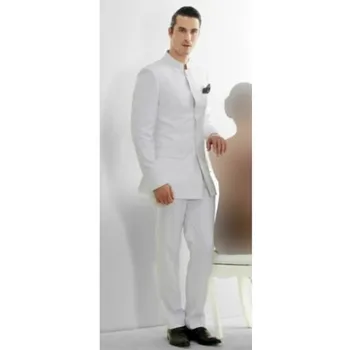 Най-новият Дизайн на мъжки Традиционните Бели Костюми с яка-часова Terno Masculino Party Носят, Класически Индийски Булчински Сако, Палто, Панталони