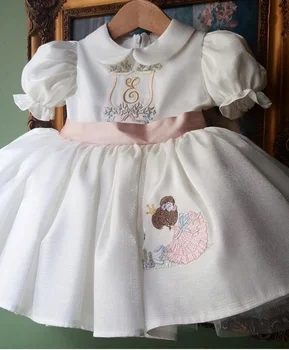 0-12 години, лятна бяла момиче, бродерия, турското винтажное бална рокля принцеса в стил Лолита