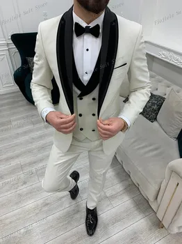 Чисто нов мъжки костюм на Младоженеца на Булката за сватбени партита, Бизнес и Официални Смокинги, комплект от 3 теми, Яке, Жилетка, Панталони D14