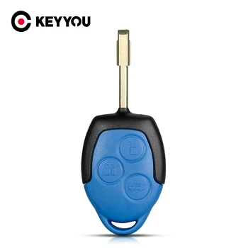 KEYYOU, 1 бр., нови 3 бутона за Ford Transit Connect, комплект от 3 бутони на дистанционното на ключа, калъф за стайлинг на автомобили, син калъф