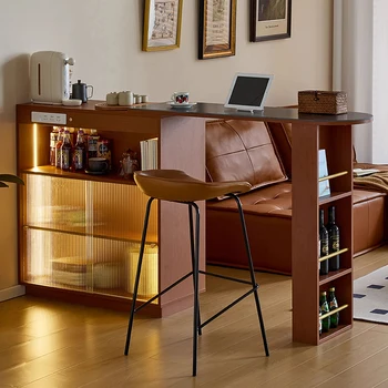 Съхранение Кафяви Бар Маси Дизайн Средата на века Дървени Бар столове Маси Минималистичные Коктейлни Маси Висока Бар Мебели