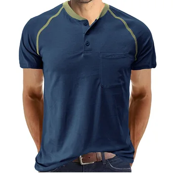 Лятна Мъжка Тениска Памучен Ежедневни Бизнес тениска с къс ръкав за Мъже, Мода, Дизайн Henry Collar, Класически Мъжки тениски