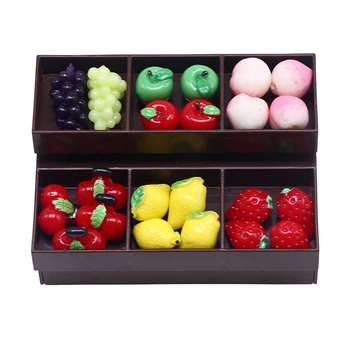 Умален модел стелажи за демонстрация на плодове и зеленчуци в кукла къща, рафтове мини-супермаркет с плодове и зеленчуци За украса куклена къща