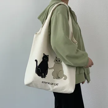 Дизайнерски дамски чанти с принтом, чанта под мишниците, модни проста пазарска чанта с голям капацитет, студентски холщовая чанта-тоут Harajuku