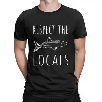 Уважавайте местните жители, гмуркане с акули, тениска за гмуркане, мъжки тениски За всички любители на акули, блузи от 100% памук с къс ръкав за възрастни.