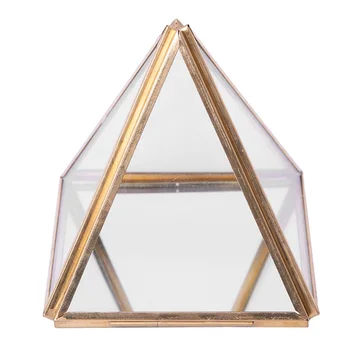 Стъклен ковчег за бижута, златна геометрична декоративна кутия, геометрична стъклена пирамида, поставки за пръстени, за сватбени подаръци за рожден Ден