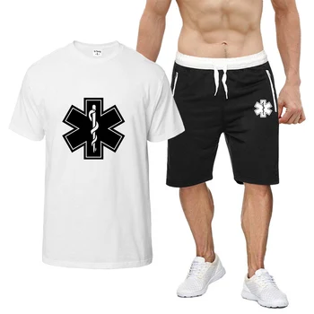 Фелдшер в спешна медицинска помощ 2023 Мъжки нова лятна мода ежедневни памучен тениска с принтом, панталони, комплекти от две части