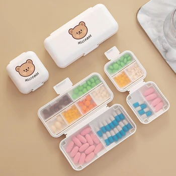 Кутия за лекарства Little Bear, Пластмасова кутия за медицински таблетки, в двуслоен калъф за лекарства, Прахоустойчив, Затворен Преносим кутия за съхранение на лекарства.