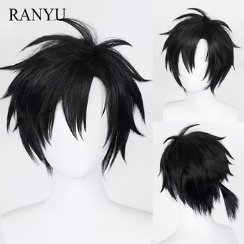 RANYU Къси преки черни перуки с бретон Аниме Cosplay Синтетичен природен женската перука за дневна партита