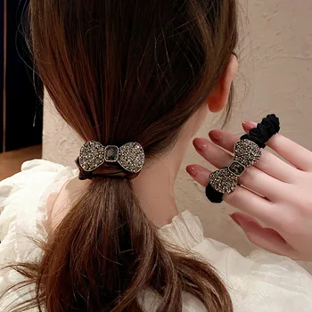 Аксесоари за коса Дамски модни панделки с пайети вратовръзки Пеперуди за коса Ластикът за коса Корейската мода Черна гумена лента за коса