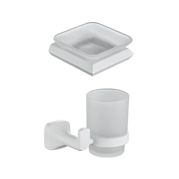 Бял Стенен монтаж комплект оборудване за баня от неръждаема стомана 304, поставка за Чаши за четка за зъби, Държач за сапун ястия