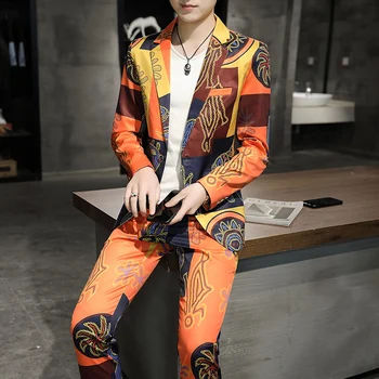 Пролетно-есенен Нов мъжки ежедневни комплект от две части (костюм + панталони) 2023, мъжки комплект от две части, един млад красив Корейски вариант, елегантен комплект от две части