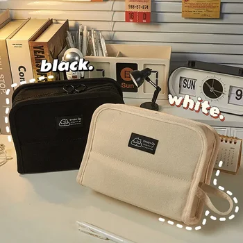 Чанта за съхранение на албуми висока мощност, корейски модерен прост молив случай черно-бели на цвят, прекрасна чанта за моливи и за студентите.
