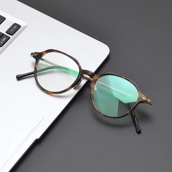 Ретро-кръгли рамки за очила ръчно изработени, мъжки Vintage слънчеви очила от амониев титан, оптични очила за жени, Корейски очила за лечение на късогледство, Предписани очила
