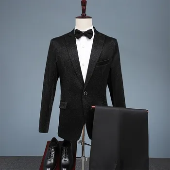 Черен мъжки костюм на Младоженеца Бизнес смокинг за младоженеца на Сватбата на Бала нощ Парти за специални случаи от Комплект от 2 теми Якета Панталони