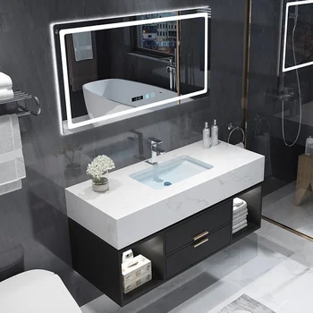 Модерен умивалник с огледало, шкафове за баня стенен тоалетка с фанерным шкаф за баня