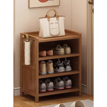 Лесна начална стойка за обувки, малък детски многослоен шкаф за съхранение на обувки от масивно дърво, модерна и лесна обувки за прага