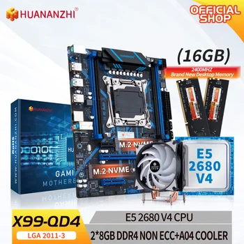 Комбиниран комплект дънната платка HUANANZHI X99 QD4 X99 с процесор Intel XEON E5 2680 v4 с 2 * 8G DDR4 NON-ECC с охладител A04