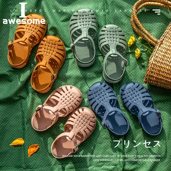 Детски сандали За малки момичета, мека нескользящая обувки на принцесата, детска лятна плажна обувки с конфетным желе, Ежедневни римски чехли за момчета