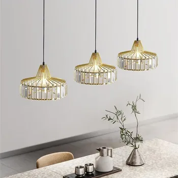 Окачен лампа Nordic LED в Ретро стил, златна 1/2 / 3Head K9, Кристална Окачен лампа, Хол, Трапезария, кафе-сладкарница, Спалня, Лампа за дома