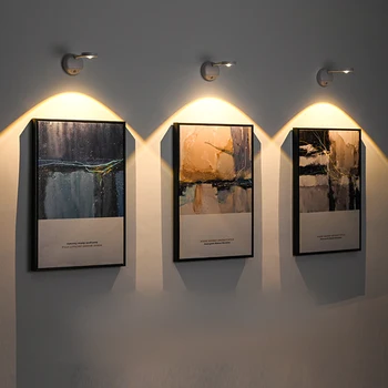 Осветление за изображения, стенни лампи, с датчик за движение, монтиран на стената лампа с 3 цветови температури, ротация на 360 °, акумулаторни лампи за коридор за четене