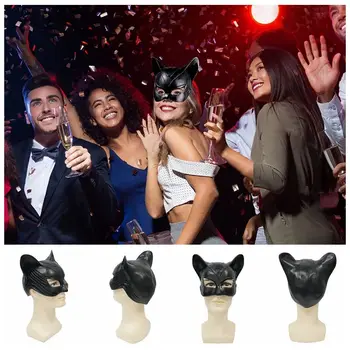 Секси латексова маска на Жената-котка, забавен костюм, самодельная маска за лице, подпори за изказвания, фалшива маска на половината от лицето на Хелоуин