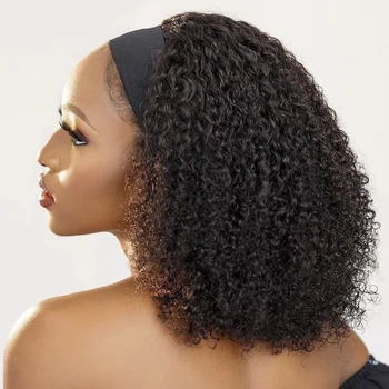 Кудрявая превръзка на главата от човешки косъм, перука за черни жени, бесклеевой Бразилски Реми Jerry Curl 180% плътност, косата машина за производство