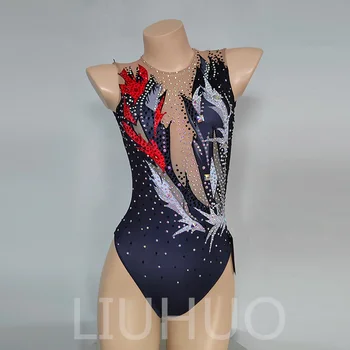 Бански за художествената гимнастика LIUHUO, костюми за синхронно плуване за момичета, дрехи за отборните състезания по спортни спортове, цвят черен