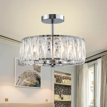 Модерна хром кристален полилей за дневна, луксозен кръгъл led окачен лампа, окачена лампа за кухненски остров