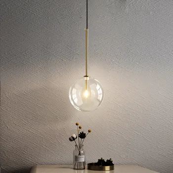 Окачен лампа в скандинавски стил, модерни висящи осветителни тела от прозрачно стъкло, стъклена топка, ретро окачен лампа за кухня в лофте, прикроватной нощни шкафчета, в хола.