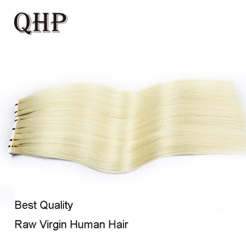 QHP Лента За Изграждане на Естествена Коса на Човека Непреработени Девствени Коса За Изграждане на Черен Блондин Директен Кожен Патици За дълга Коса 20 бр/компл.