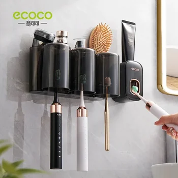 ECOCO Стенен обърнат притежателя на четка за зъби Сокоизстисквачка за паста за зъби Рафтове за съхранение на паста за зъби Диспенсер за баня, аксесоари за баня
