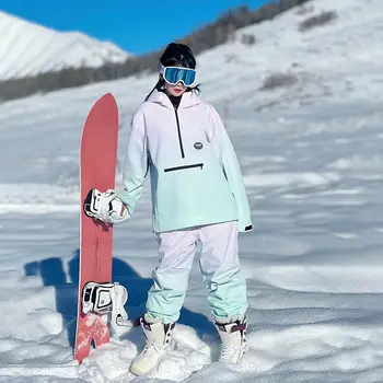 Новият ски костюм, водоустойчив Топло сноуборд, Градиентные видове спорт на сняг за мъже и жени, и тесни сака-панталони, за жени и за мъже