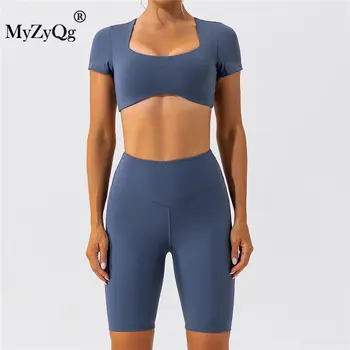 MyZyQg, Летен комплект за йога, Ризи с къс ръкав, Быстросохнущий спортен костюм-двойка, Панталони, Гамаши